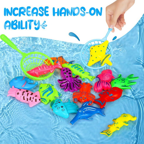 TOY Life Magnetic Fishing Game for Kids 3-5, Toddler Fishing Poles for Pool Water Fish Bath Toys