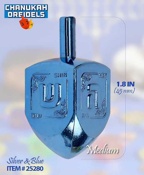 Hanukkah Dreidels - Metallic Blue and Silver Dreidel, 4 Pack Medium
