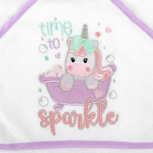 Set 6-12 Baby Hooded Bath Towel and Washcloth for Infant Girls Months (Little Sprinkle Magical Unicorn)