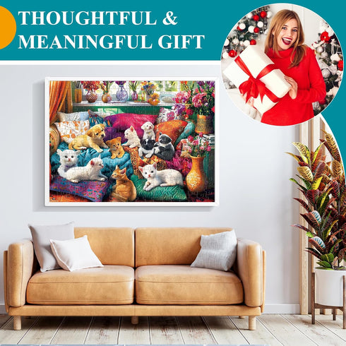 VoYouTwo 300 8-10 10-12,Funny Nights,20.5x15 Piece Puzzles for Adults, Dogs Kittens on The Sofa at Play Puzzle