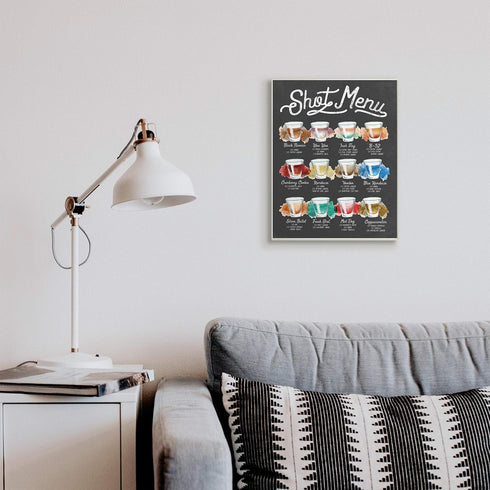 Stupell Industries Shot Menu Drink Recipes Fun Watercolor Styling, Designed by Daphne Polselli Wall Plaque, 13 x 19, Grey