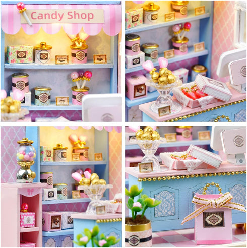(QT045) CUTEROOM DIY Doll House Miniature Furniture Wooden House Kit with Dust Cover & LED Light and Accessories - New