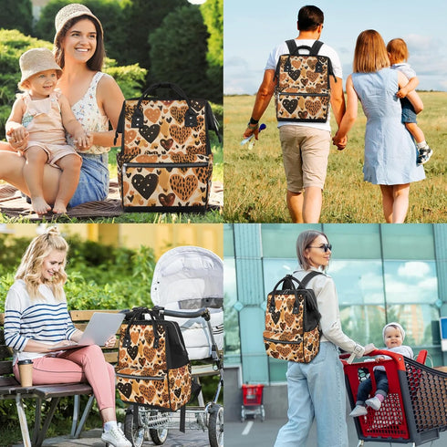 Honeybaby Backpack 19L Diaper Bag for Mom & Dad Print Abstract Leopard Large Diaper Bag Tote with Multi-Pocket