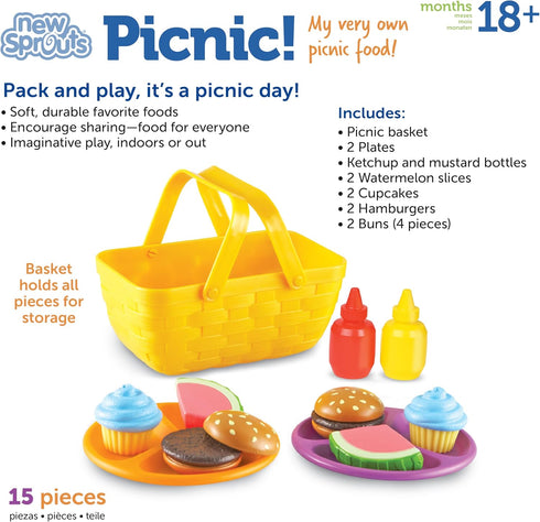 Set 15 18+ Learning Resources New Sprouts Picnic - Pieces, Ages months Pretend Play Food for Toddlers, Preschool