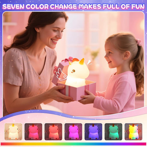 Dimmable 7 Night Light for Kids, Rechargeable Silicone LED Nightlight with Colors, Baby Nursery Night Lamp, Touch