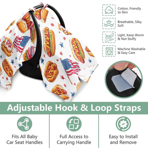 Mazeann Hot Dogs American Flags Car Seat Cover Baby Breathable Soft Infant Carseat Covers Canopies Babies Carrier