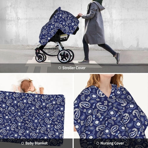 Hcpwzrf Deep Sea Navy Paisley Baby Car Seat Cover & Nursing Cover - Breathable Stretch Multi-Use Cover