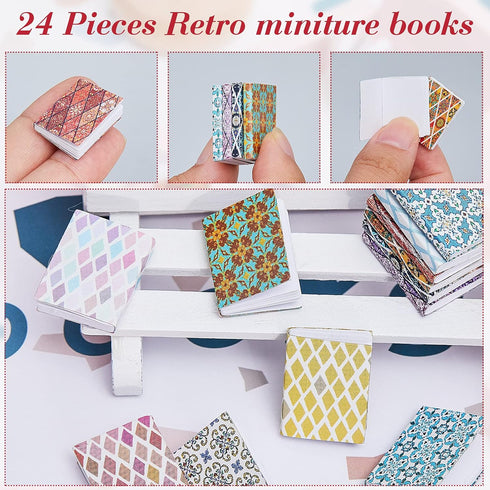 24 Pieces 1:12 Scale Miniatures Dollhouse Books, Assorted Mini Books for Dollhouse Decoration Accessories