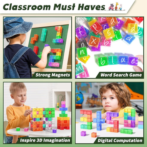 Set, 3+ Magnetic Blocks Building Toys - Transparent Rainbow Magnetic Cubes Outdoor Sensory Autism STEM Toys Gifts