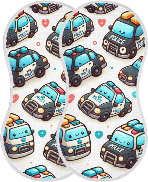 FLildon Muslin Burp Cloth for Baby 2PCS Cute Police Cars Super Absorbent Burping