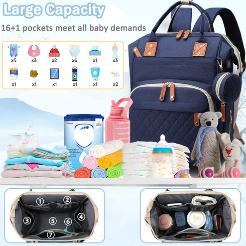 SHITIESHOU Backpack 16 Diaper Bag Baby Bag, Baby Girl Boy Diaper Bag for Dad Mom with Pad, Pockets, Pacifier Case