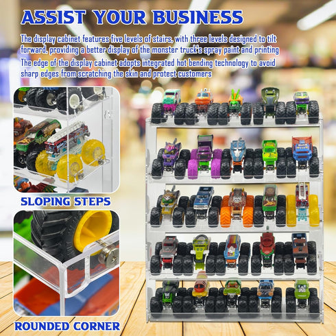 AAiphuwew 25 5 Acrylic Monster Trucks Display Case - Holds Up to Car Collectibles, Clear Tiers Toy Truck Cars Display