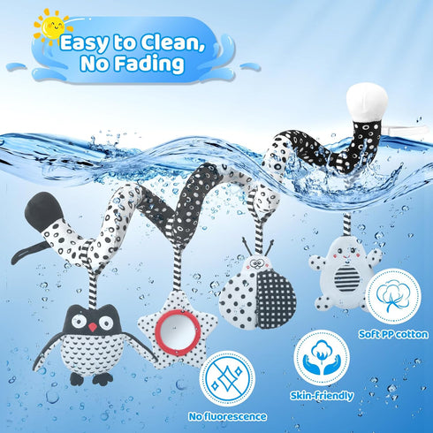 AJsupojouet 0-6 High Contrast Baby Toys - Black & White Hanging Toys for Car Seat, Stroller & Crib | Newborn Essentials