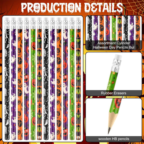 48 Pieces Halloween Pencils with 48 Pieces 3D Pumpkin Erasers Sets in Bulk for Kids Student Halloween Day Goodie Bags