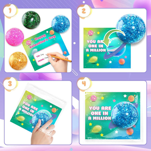 24Pack SpringFlower Valentine's Day Cards for Kids with Stretchy Stress Balls for School Classroom Exchange