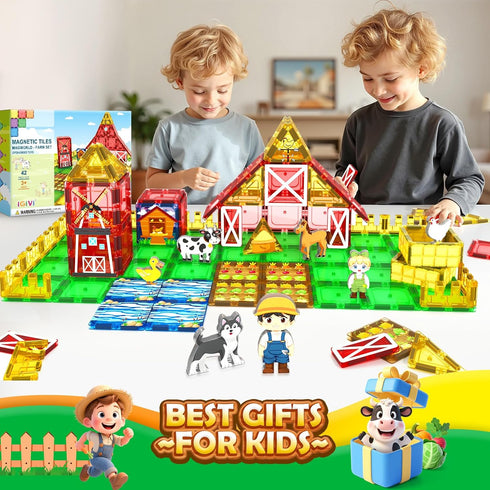 3-5 5-7 4-8, 3+ Magnetic Tiles Farm Animals Toddler Toys, STEM Magnet Building Blocks for Kids Ages Preschool