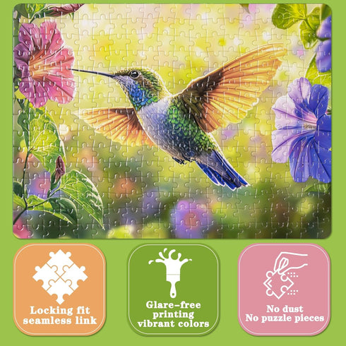 EIYRURU 300 Hummingbird 20.5 15 Pieces Puzzle for Adults, Spring Flowers Large Pieces Jigsaw Puzzle for Kids Adults