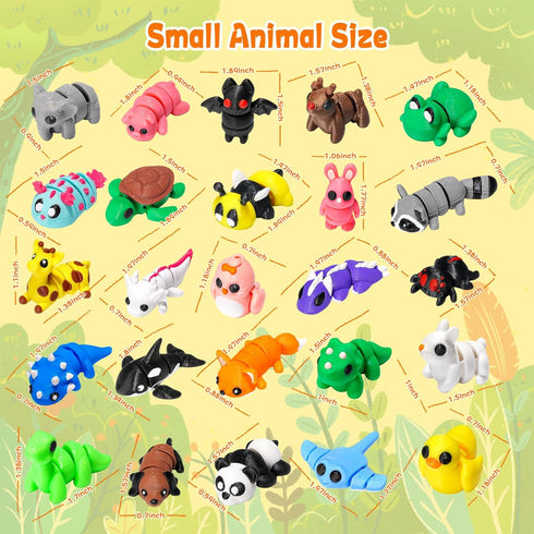 64pcs 3D 3D VZZNN Mini Printed Animals Bulk, Printed Articulated Flexible Fidget Toy, Cute Little Animal Figurines Toy