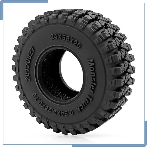 Soft Rubber RC 1.0 Tires, 58MM with Foam Insert, 4PCS for 1/18 TRX4M Upgrades, 1/24 SCX24 Tires