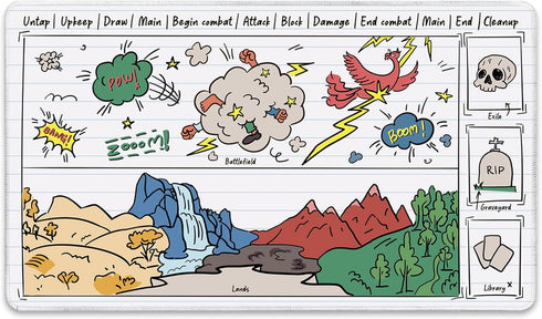Sketchy Notebook, Library Bottom (Stitched) - MTG Playmat with Zones - Compatible with Magic The Gathering Playmat