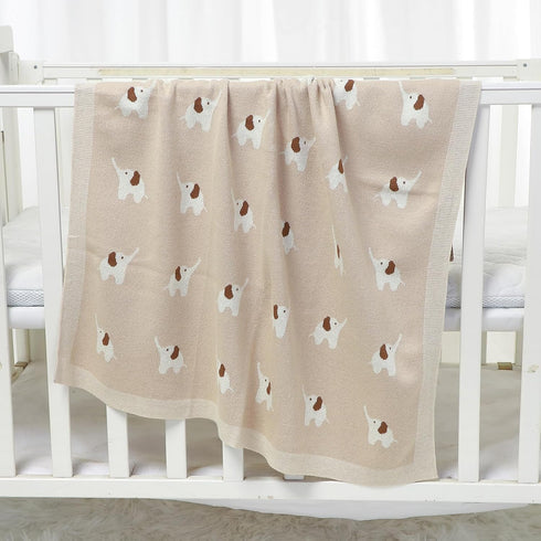 100% Cotton Baby Blanket, Soft Cozy Swaddle Receiving Blankets with Lovely Elephant for Newborn Boy Girls - Camel, 90 x