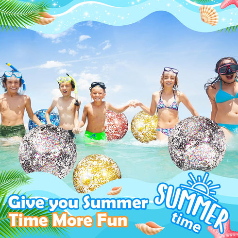 Lewtemi 12 Pcs Inflatable Glitter Beach Balls, Clear Confetti Jumbo Pool Toys for Outdoor Party Decorations