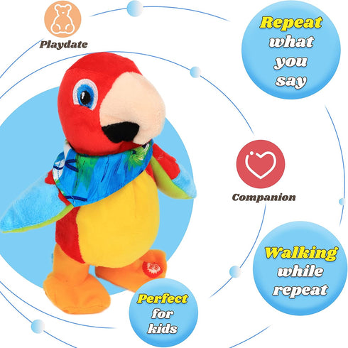 Hopearl Talking Parrot Toy - Repeats What You Say, Walking Electric Interactive Animated Plush Buddy for Toddlers