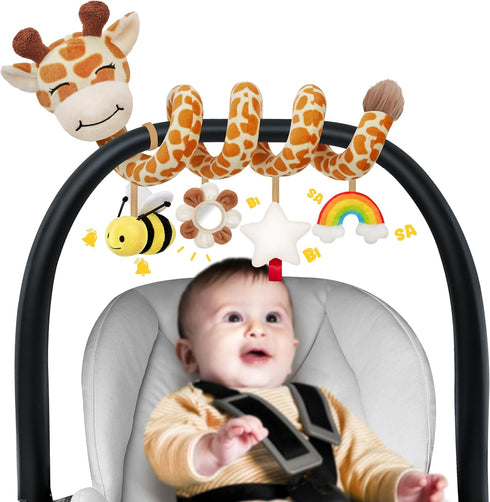6-12 Stuffed Spiral Car Seat Baby Toys Months, Infant Giraffe Sensory Toys Hanging Stroller Accessories, Newborn Shower