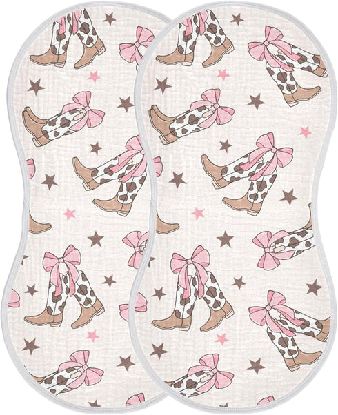 Mazeann Bows Cowgirl Boots Western Burp Cloths Baby Boys Girls Absorbent Soft Cotton