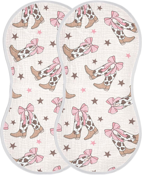 Mazeann Bows Cowgirl Boots Western Burp Cloths Baby Boys Girls Absorbent Soft Cotton