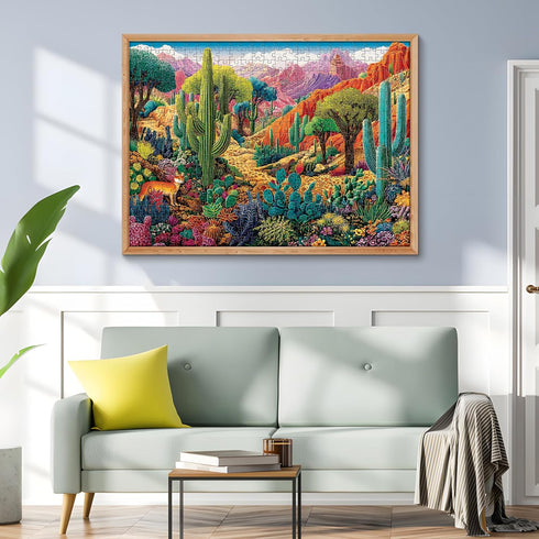 DAGIRT 500 500 20.5 15 Piece Jigsaw Puzzles for Adults, Colorful Desert Piece Puzzle, Vibrant Landscape with Cacti, Fox