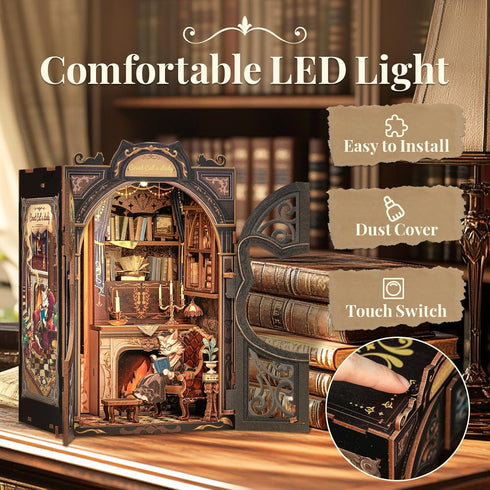 (Count CUTEBEE DIY Book Nook Kit, Miniature House Kits for Adult and Teens, DIY Miniature Book Nook kit with Sensor Led