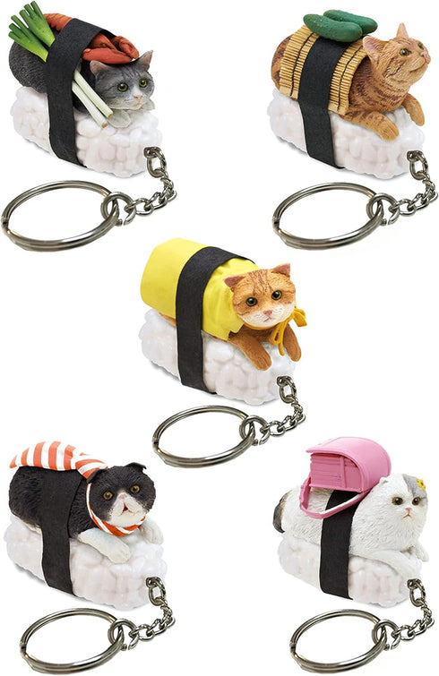 Clever Idiots Nekozushi Keychain - Blind Box with 1 of 5 Collectable Figurines and Detachable Keyring