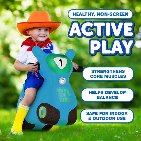 WADDLE Bouncy Hopper Inflatable Hopping Animal Scooter for Toddlers and Kids, Pump Included (Blue Zoomer)