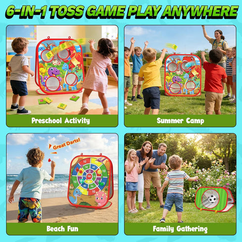 Gadetouq 6-1 3 4 5 6 7 8 Dino Bean Bag Toss Game Toy for Kids, Cornhole Board Outdoor Toys for Toddlers, Easter Gifts