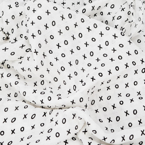 Organic Cotton Muslin Baby Blanket, Arrows and Crocodile Print, Black and Gray