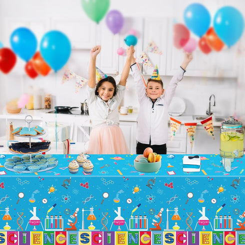 4 PCS Science Party Tablecloth Decorations, Mad Scientist Theme Birthday Party Supplies, 51 x 86in Rectangular Covers