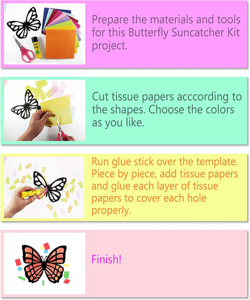 VHALE Suncatchers Craft 3 Sets (9 Cutouts) with Tissue Papers, Stained Glass Effect Paper Sun Catcher Kit