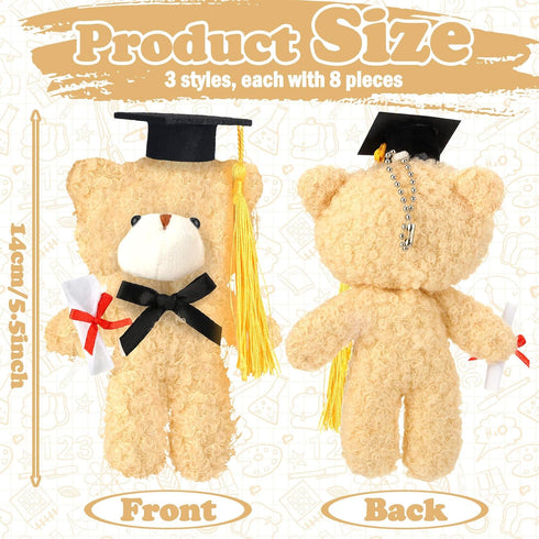 24 Pcs Mini Graduation Bear Plush Toy 5.5 inch Stuffed Animal with Black Cap Class of 2024 Small Bears Graduation Gift Tiny Bear Mini Plush Animal for Kindergarten Elementary High School College Party