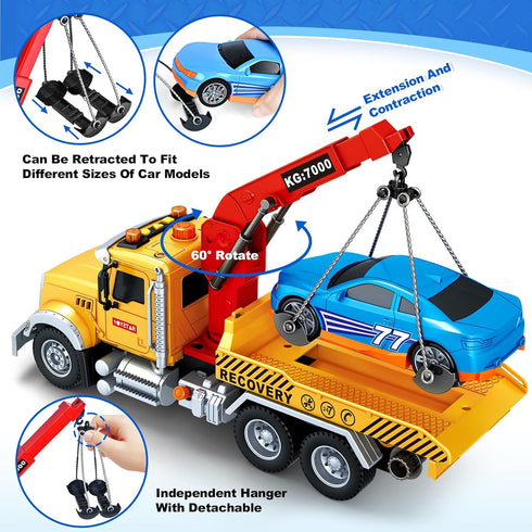 15" 3 4 5 6 SpringFlower Large Tow Truck Toy, Toy for Years Old Boy Toddlers, Truck Vehicle with Racing Car, Traffic