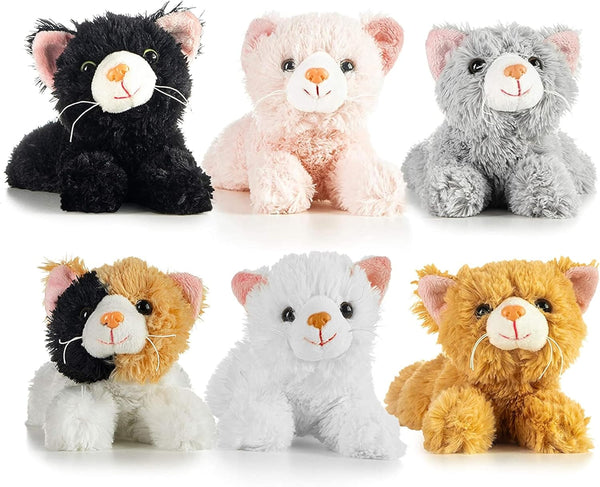 PREXTEX Realistic Small Cat Stuffed Animal, 6 inch Plush Kittens with Lifelike Details, 6 Pack for Kids or Home Decor