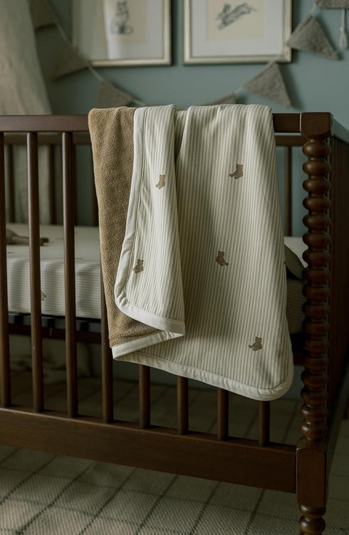 Cozy 30x40 Oilo Bear Baby Blanket, Teddy Bear Baby Blanket with Ultra?Soft Plush Backing & Organic Cotton Jersey Print