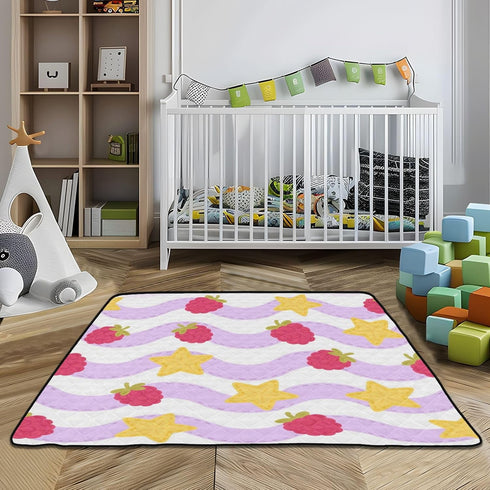 EtherSpher Cozy 50'' 50'' Berry Purple Stars Stripe Soft Thick Baby Gym & Activity Mat for Indoor Outdoor Breathable