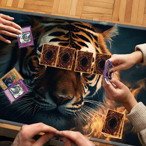 MTG Playmat, 24 x 14 Inches Game Mat for TCG and Card Games, Non-Slip Base with Stitched Edges, Tiger