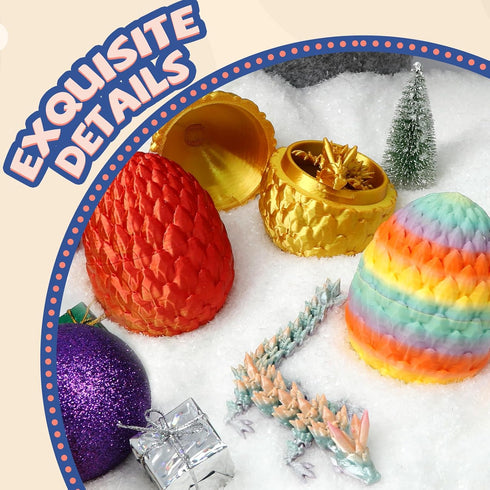 12 Pack 3D Printed Dragon, Christmas Stocking Stuffers - Mini Gemstone Egg with Flexible Crystal Dragon Inside, Cute