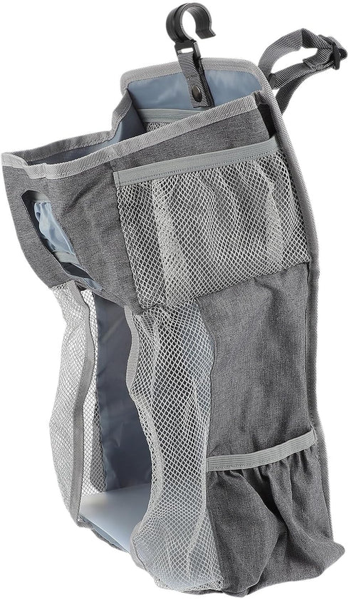 Hanging Diaper Pouch and Nursery Organizer for Babies, Large Gray Snowflake Fabric,