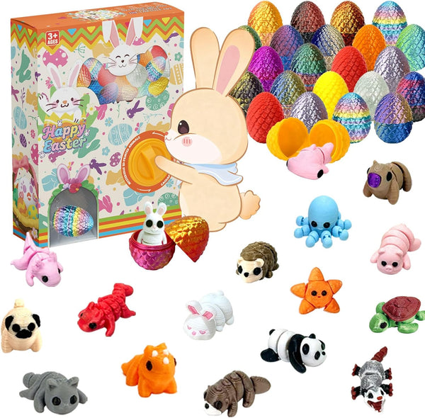 Generic 24 Pack Prefilled Easter Eggs with 3D Printed Articulated Animals Inside -