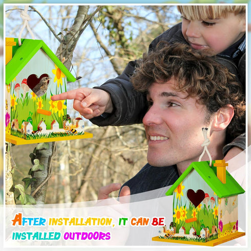 Juexica 4 Pack Birdhouse Kit - DIY Wooden Bird House with Paint and Brushes for Indoor/Outdoor Craft Fun