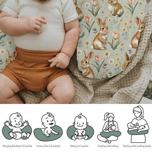Vintage Rabbit Floral Nursing Pillow Covers for Boy Girl Spring Bunnies Flowers Nursery Feeding Pillowcase