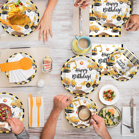 24 Oigco Construction Birthday Party Supplies Construction Theme Decorations Includes Plates, Cups, Napkins, Cutlery